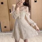 Lace Ruffle Cold Shoulder A-line Dress