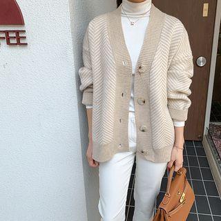 V-neck Boxy Herringbone Cardigan