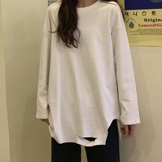 Long-sleeve Asymmetric Plain T-shirt