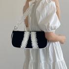 Faux Pearl Lace Trim Crossbody Bag Black - One Size