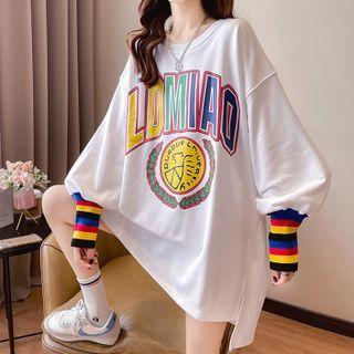 Color Block Panel Lettering Print Sweatshirt