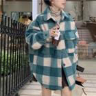 Gingham Single-breasted Jacket Plaid - Green - One Size