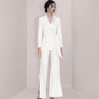 Set: Tie Waist Blazer + Wide Leg Dress Pants