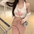 Cropped Graphic Print Tank Top / Cardigan / Sweatpants