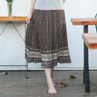 Pattern Pleated Long Skirt