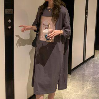 Slit Midi Shift T-shirt Dress