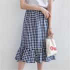 Frill-hem A-line Gingham Skirt