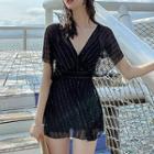 Short-sleeve V-neck Lace Swimdress