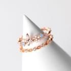 Rhinestone Butterfly Layered Ring 1 Pc - Rose Gold - One Size