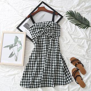 Sleeveless Check Bow-accent Dress