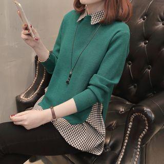 Set: Plain Sweater + Plaid Shirt