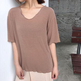 Ruffle Trim Elbow-sleeve T-shirt