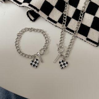 Heart Checker Pendant Stainless Steel Necklace / Bracelet