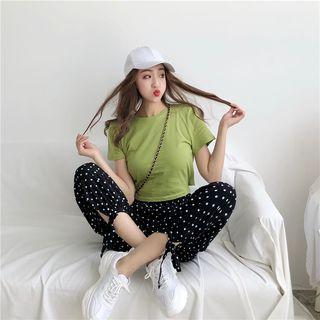 Short-sleeve Crop T-shirt / Dotted Sweatpants
