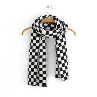 Checkerboard Knit Scarf Black - One Size