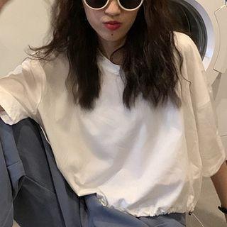 Plain Drawcord Short-sleeve Top