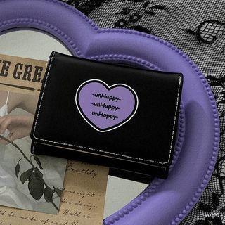 Heart Print Trifold Wallet Purple Heart - Black - One Size