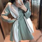 Long-sleeve Mini Color Block Shirtdress