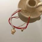 Cartoon Ox Charm Faux Pearl Layered Bracelet White Faux Pearl & Gold Ox - Red - One Size
