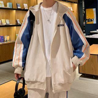 Set: Stand-collar Color-block Jacket + Sweatpants