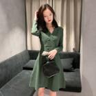 Long-sleeve Double-breasted Mini A-line Knit Dress