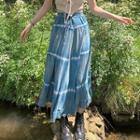 High-waist Tie-dyed Ruffled-hem Midi Skirt