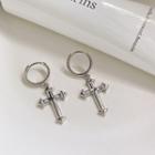925 Sterling Rhinestone Cross Earring E342 - Silver - One Size
