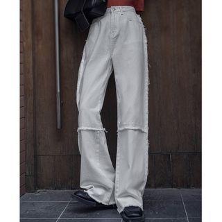 High-waist Frayed  Shift Wide-leg Jeans