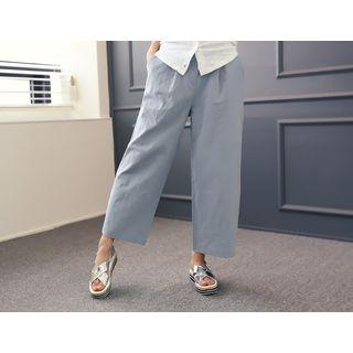 Banded-waist Wide-leg Linen Pants