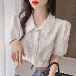 Short-sleeve Cropped Button-up Blouse