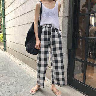 Set: Sleeveless Knit Top + Check Pants
