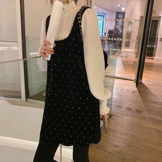 Embellished Mini A-line Velvet Pinafore Dress