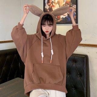 Rabbit Ear Accent Plain Hoodie Camel - One Size