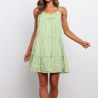Spaghetti Strap Gingham Tiered Mini Dress
