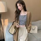 Gingham Cropped Camisole Top / Cardigan / Wide Leg Pants