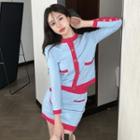 Set: Two Tone Cardigan + Mini Skirt