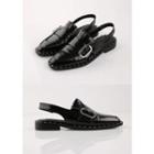 Buckled Studded Patent Slingback Loafers