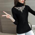 Lace Panel High-waist Long-sleeve Knit Top