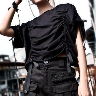Short-sleeve Drawstring T-shirt Black - One Size