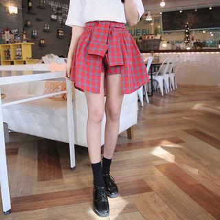 Tie-waist Layered Check Shorts