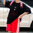 Set: Embroidered Short-sleeve T-shirt + Print Shorts
