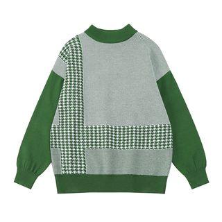 Houndstooth Panel Sweater Green - One Size