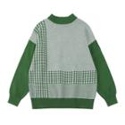 Houndstooth Panel Sweater Green - One Size