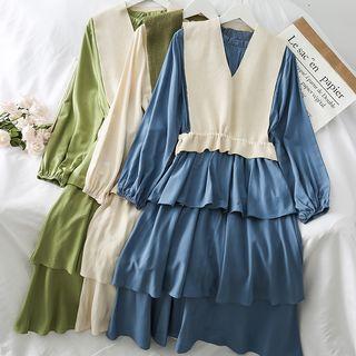 Set: Layered A-line Dress + Drawstring Vest