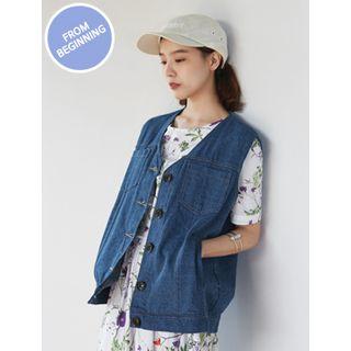 Sleeveless Button-down Denim Jacket