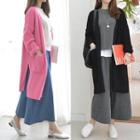 Colored Open-front Long Cardigan