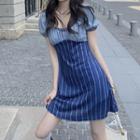 Short-sleeve Striped Mini Dress Blue - One Size