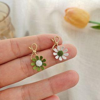 Sterling Silver Flower Stud Earring 1 Pair - Green & White - One Size