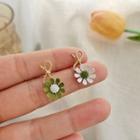 Sterling Silver Flower Stud Earring 1 Pair - Green & White - One Size