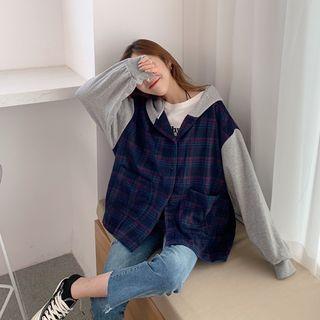 Panel Hooded Plaid Jacket